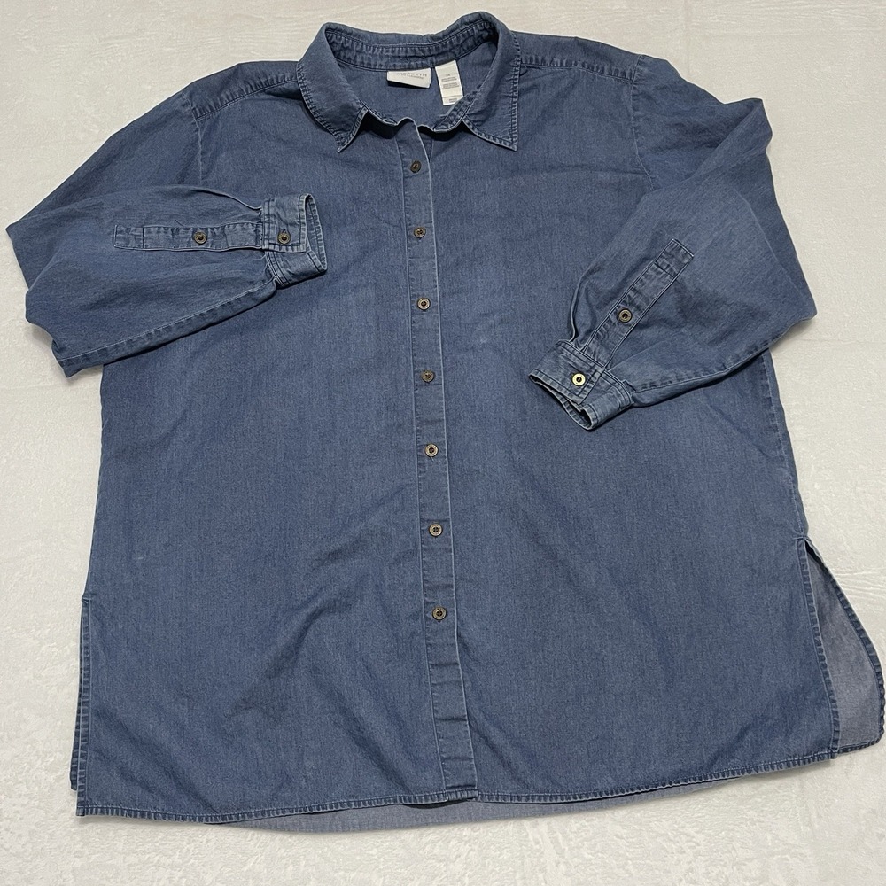 Elisabeth Liz Claiborne Denim Shirt Womens 3X Blue Good Button Down‎ Cotton